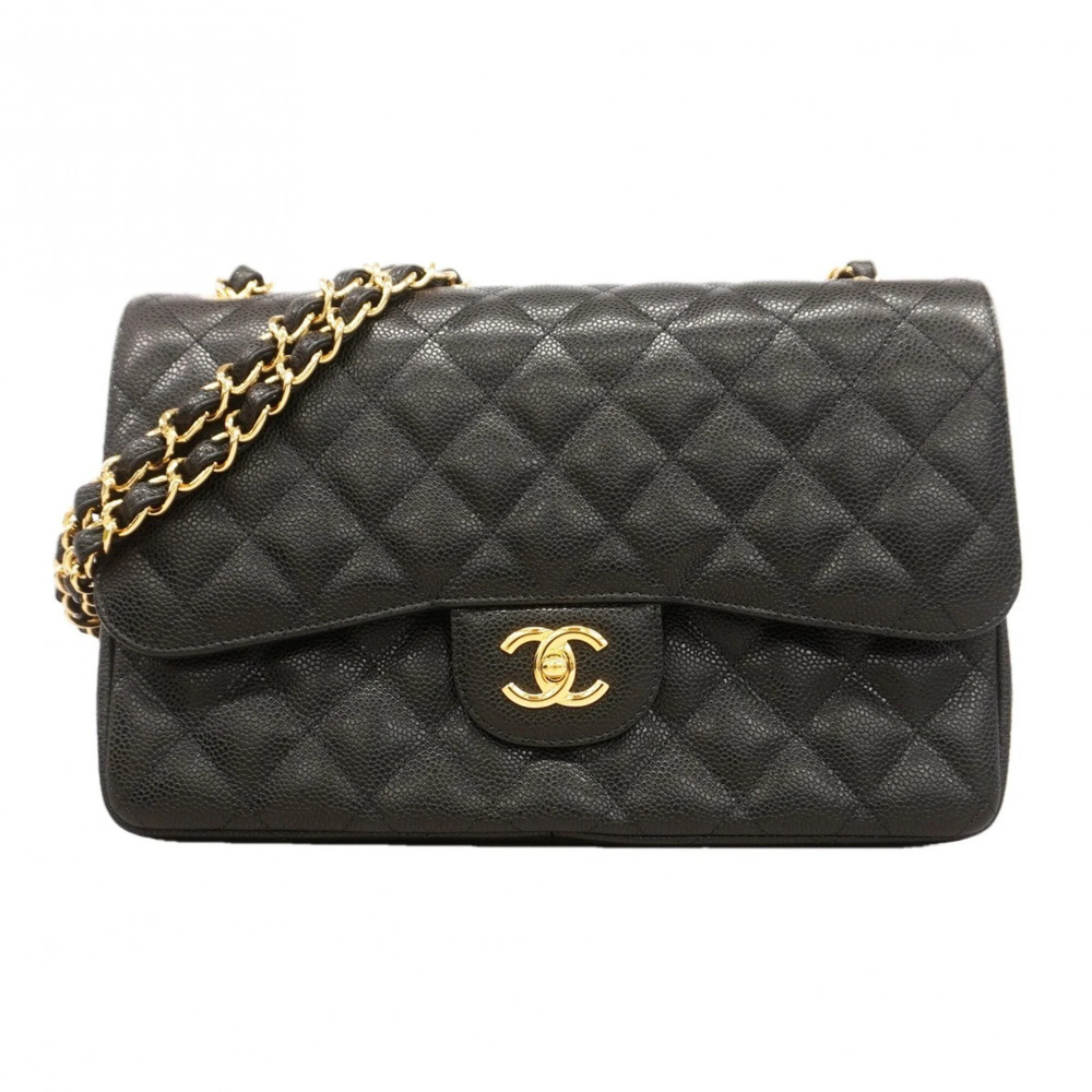Chanel Shoulder Bag, Large Matelassé, Double Flap, Chain, Caviar Leather, Bla...